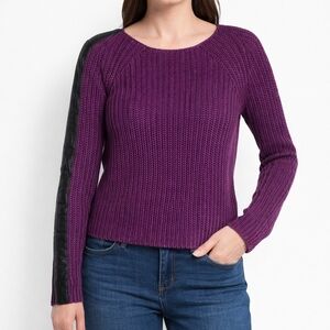 Bisou Bisou Crewneck Sweater Faux Leather Trim Medium